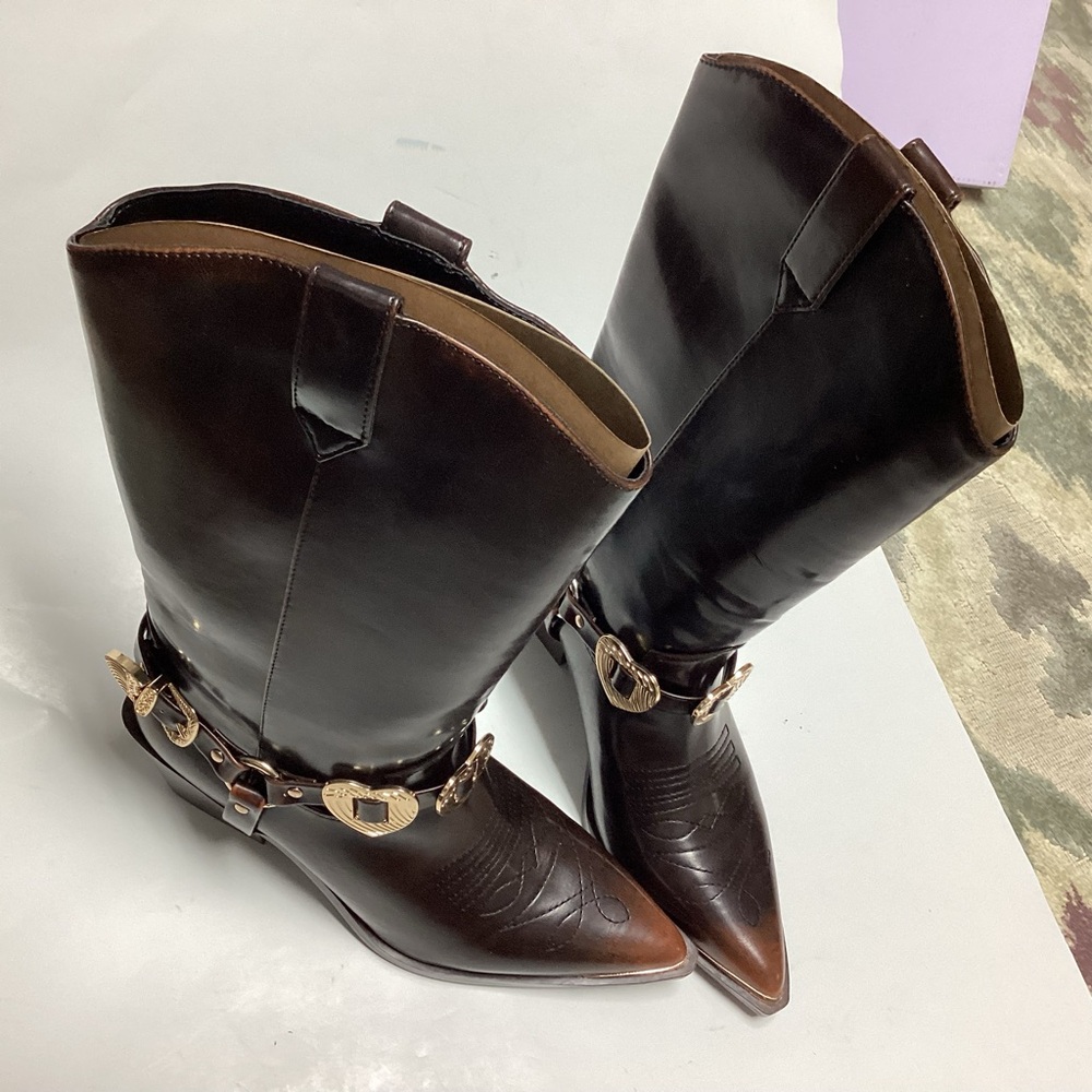 Madden Girl Sweetheart Cowboy Boots Women’s 7.5 Brown Western Heart Pointed Toe - Picture 10 of 16